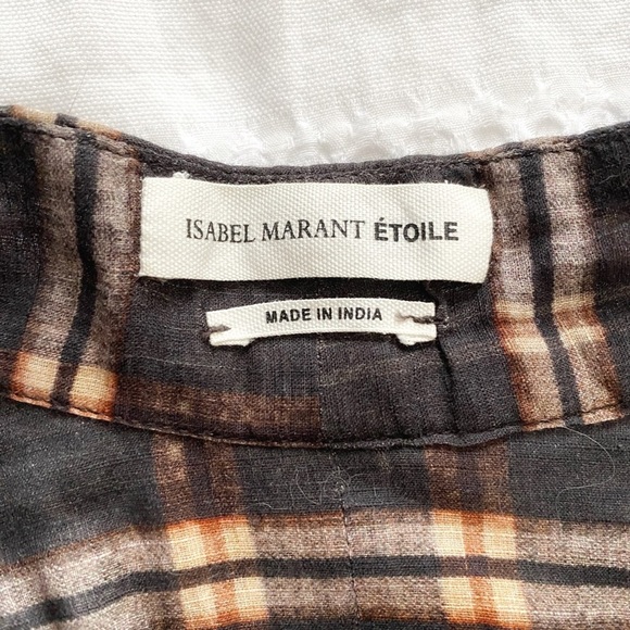 ISABEL MARANT ETOILE MUTED BLACK RED WHITE PLAID FAUX WRAP LONG SLEEVE DRESS - Picture 5 of 8